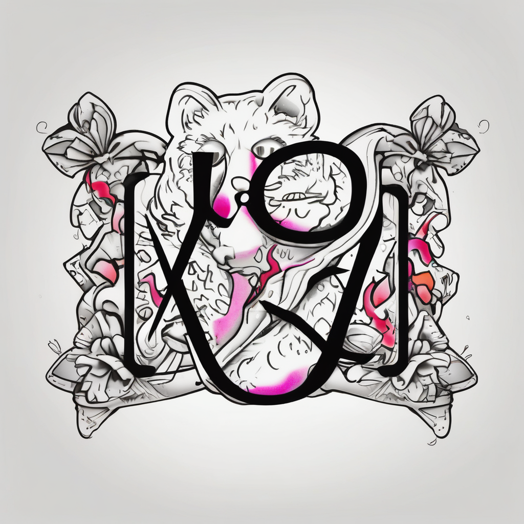Xevekiah name tattoo, with foot print and date 8/7/23 money bag tattoo, design de tatouage Cartoon généré par IA